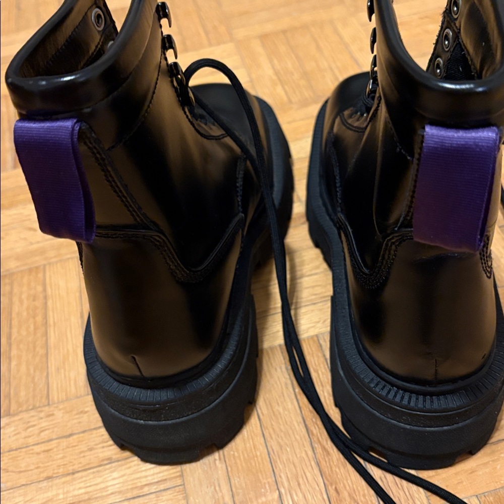 Eytys Black Leather Lace-Up Square-Toe Combat Boots - Picture 5 of 16